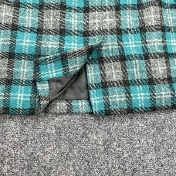 Talbots Wool Blend Pencil Skirt Size 12 Turquoise Plaid Lined Rear Zip Academia - Picture 4 of 9